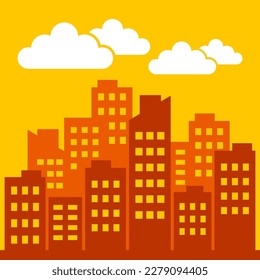 Urban landscape with buildings and clouds. Vector illustration.