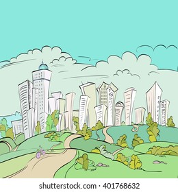 urban landscape of the city and the forest, nature, vector