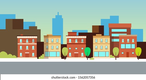 urban landscape or cityscape with buildings modern residential area city street flat horizontal vector illustration
