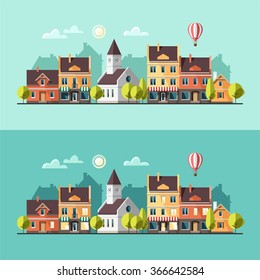 Urban landscape. Cityscape. Vector illustration, flat style.