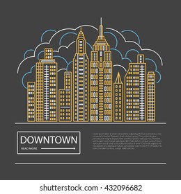 Urban landscape concept. Office buildings and business centers. simple outline flat design concept for web sites, web banners, printed materials, infographics.