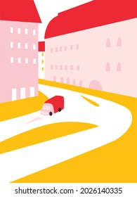Urban landscape drawing vector.  Abstract architecture background geometric style. Cartoon vector buildings illustration.Trendy homes with windows, roof. Two banner. Colored flat vector illustration.