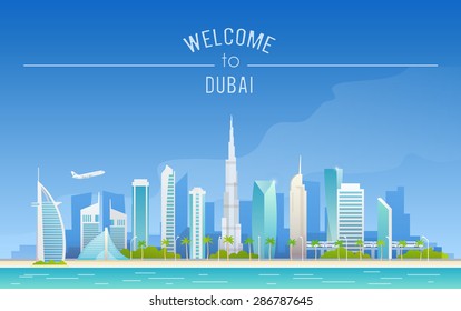 The Urban Landscape Of Dubai. Vector Illustration. Urban Background. Quality Design Illustrations, Elements And Concept.