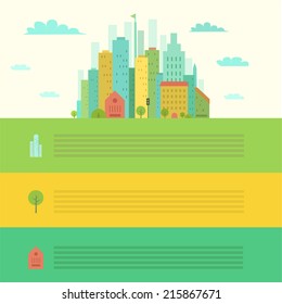 Urban landscape in flat design and places for text or infographic. Vector illustration