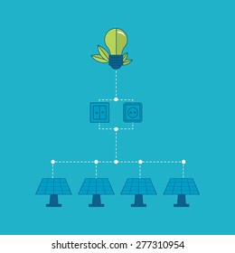 Urban landscape. Flat design vector concept illustration with icons of ecology, environment, eco friendly energy and and green technology. Concept of green building and clean energy. Thin line icons. 
