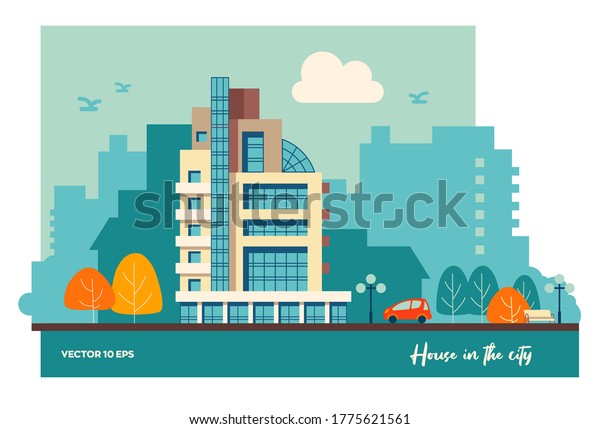 Urban landscape. Flat illustration of\
residential buildings.
