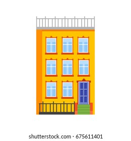Urban landscape in flat style design. City residential house, vector illustration.