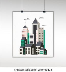 Urban landscape in a flat style with houses, roads and transport