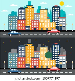 urban landscape flat style night and day