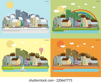Urban landscape of four seasons
