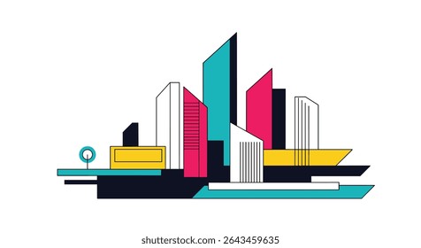 Urban Landscape A Geometric View of Cityscape Featuring Modern Architecture And Vibrant Colors