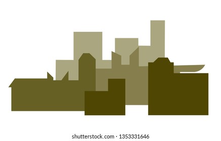 Urban landscape. Urban landscape in green hues. Silhouette of the city. Stylized urban environment