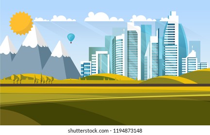 Urban landscape with high futuristic skyscrapers. Vector illustration.