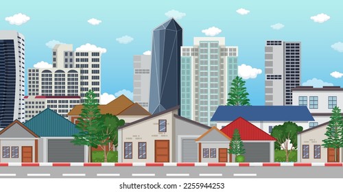 Urban landscape with high skyscrapers background illustration