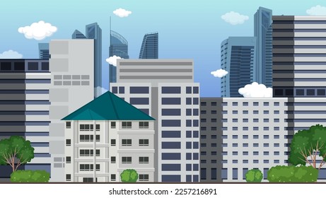 Urban landscape with high skyscrapers background illustration