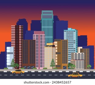 Urban landscape with high skyscrapers background Night View