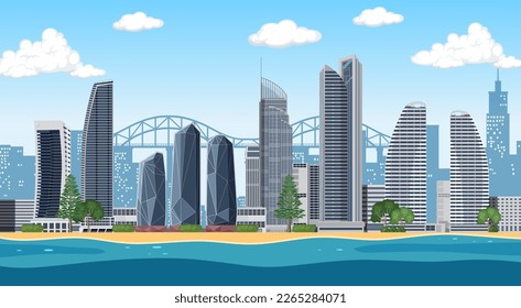 Urban landscape with high skyscrapers Gold Coast Australia illustration