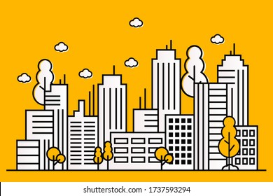 Urban landscape with high skyscrapers in line style