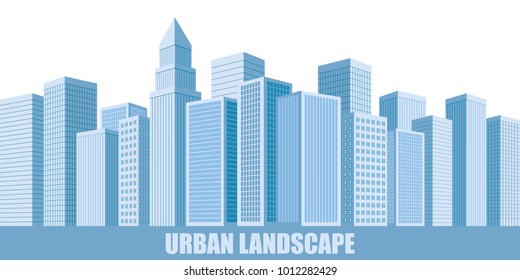 Urban landscape with high skyscrapers Vector illustration