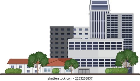 Urban landscape with houses and buildings illustration