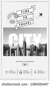 Urban landscape with infographic elements.