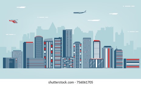 Urban landscape with infographic elements. Modern city. Smart city. Concept website template. Vector illustration