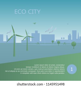 Urban landscape with infographic elements. Smart city. Modern city. Concept website template. Vector illustration.