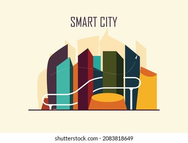 Paisaje urbano con elementos infográficos. Ciudad elegante y moderna. Plantilla de sitio web de concepto. Ilustración vectorial.