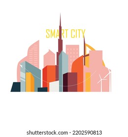 Paisaje urbano con elementos infográficos. Ciudad inteligente. Ciudad moderna. Plantilla de sitio web de concepto. Ilustración vectorial.