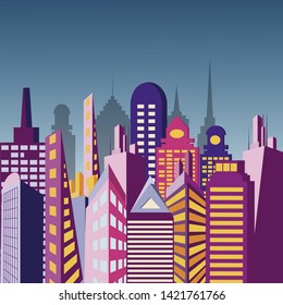 Urban landscape with large modern buildings,  high skyscrapers and towers. Concept city ife.City banner.Vector illustration.