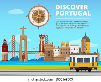 Urban landscape of lisabon portugal. Culture objects set. Vector portugal building and landmark, travel portuguese culture illustration