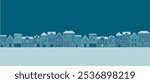 Urban landscape in minimal flat style. City street on calm Christmas eve. Little winter Town panorama. Flat vector banner or header with copy space