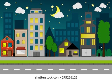Urban landscape at night.Vector illustration.
