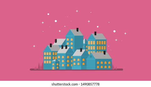 Urban landscape. Old city. Flat vector illustration. 