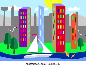 Urban landscape on the ocean