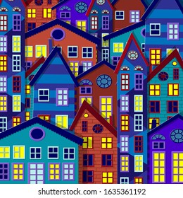 Urban landscape. Pattern of multi-storey buildings. Colorful cozy houses.  Real estate in the city. Vector illustration in paper cut style.