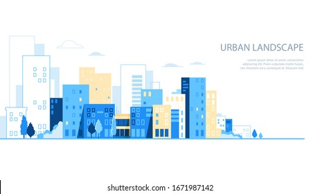 Urban landscape silhouette. City skyline . Minimalist buildings background vector illustration - Shutterstock ID 1671987142