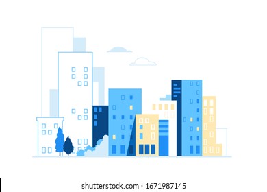 Urban landscape silhouette. City skyline . Minimalist buildings background vector illustration