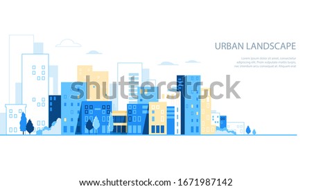 Urban landscape silhouette. City skyline . Minimalist buildings background vector illustration