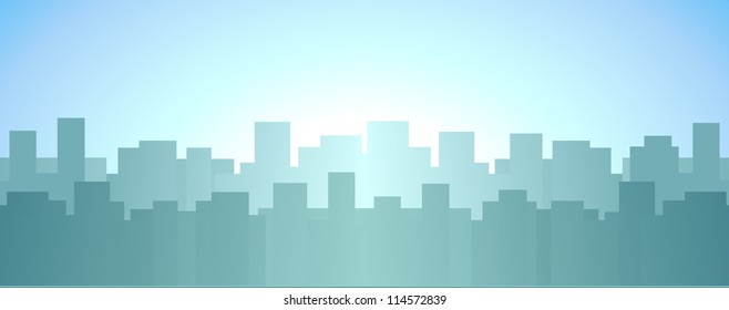 urban landscape with skyscraper, sunrise in city background
