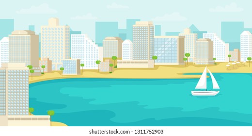 Urban landscape of the tel Aviv coast. Israel. Vector illustration.