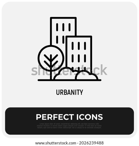 Urban landscape thin line icon, city infrastructure. Modern vector illustration.