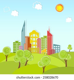 Urban landscape with trees. Vector illustration, modern template design.
