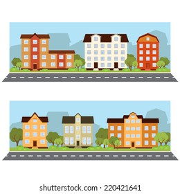 urban landscape. vector banner with houses in flat style