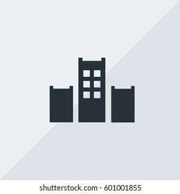 Urban Landscape Vector Icon, Two small and one height buildings symbol. Simple, modern flat vector illustration for mobile app, website or desktop app 