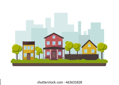  Paisaje urbano. Ilustración vectorial en estilo plano.