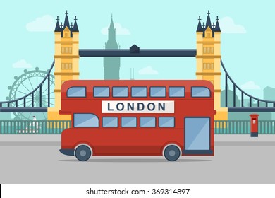 Urban Landscape. Vector Illustration Of London With Famous Landmarks. Flat Design Style.