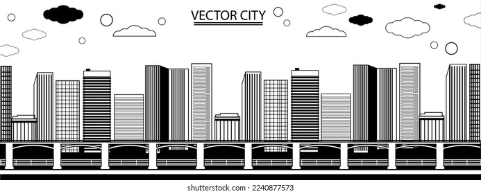  Urban landscape. Vector poster with city view in black and white.