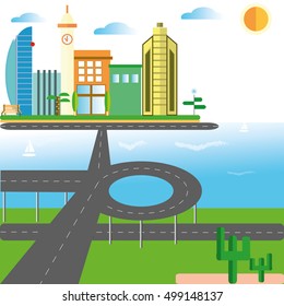 
Urban landscape vector sea.
