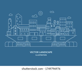 Urban landscape vector. Thin line style illustration.